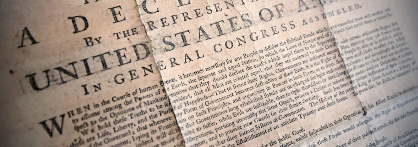 An early copy of the Declaration of Independence at WashU’s Olin Library. (Photo: James Byard/WashU)