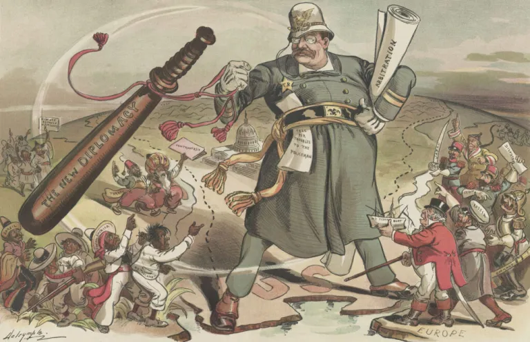 “The World’s Constable,” a cartoon depicting President Theodore Roosevelt’s expansion of the Monroe Doctrine, from PUCK Magazine, Jan. 14, 1905. (Source: Shutterstock)