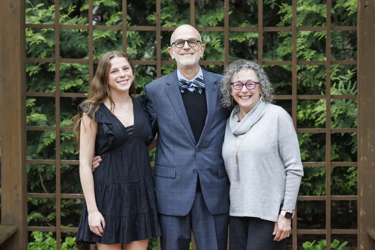 Jonathan Judaken with his family during his April 3, 2025 installation ceremony. (Rebecca K. Clark for WashU)