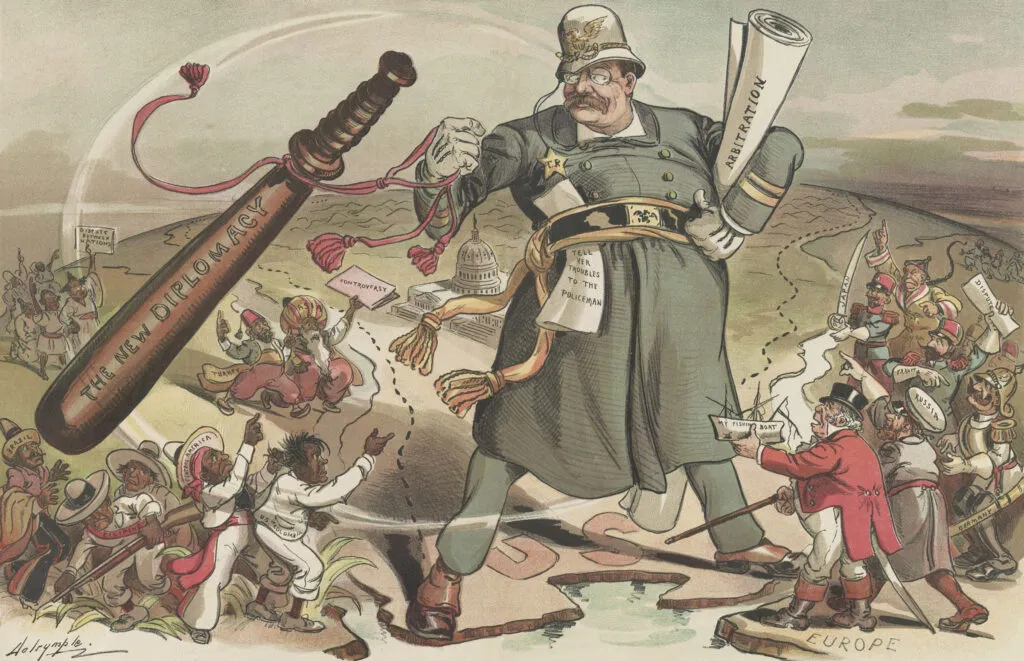 "“The World’s Constable,” a cartoon depicting President Theodore Roosevelt’s expansion of the Monroe Doctrine, from PUCK Magazine, Jan. 14, 1905. (Source: Shutterstock)"