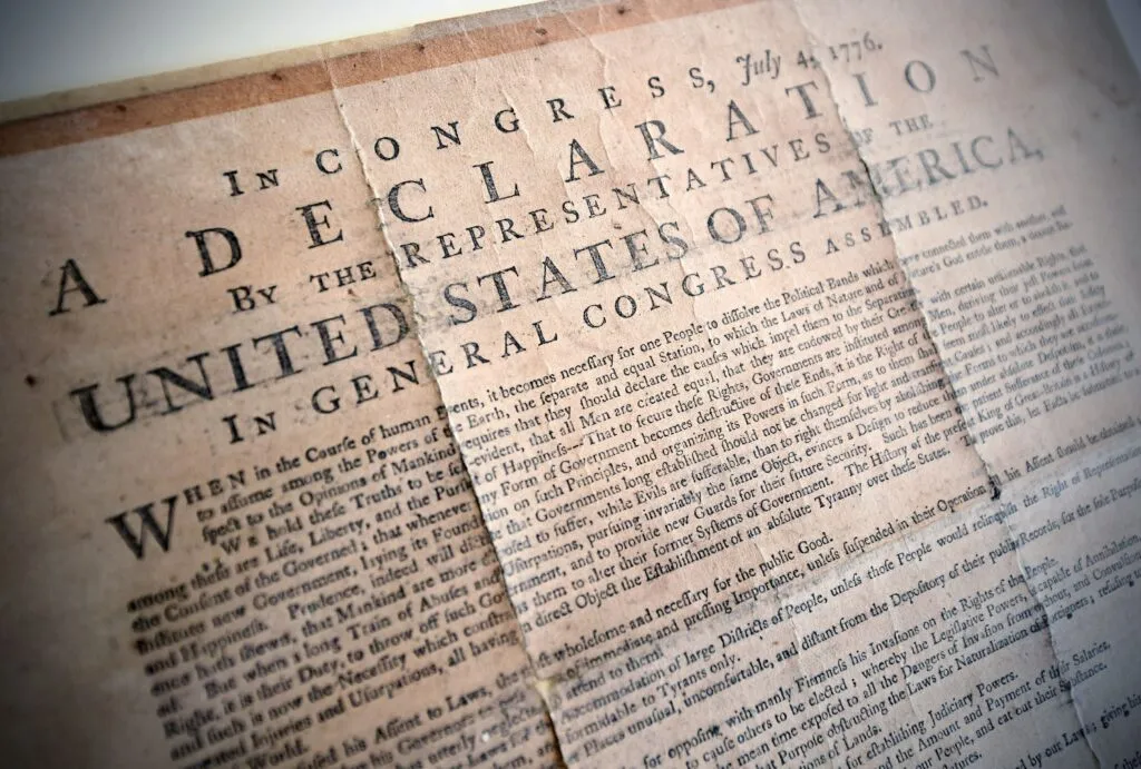An early copy of the Declaration of Independence at WashU’s Olin Library. (Photo: James Byard/WashU)