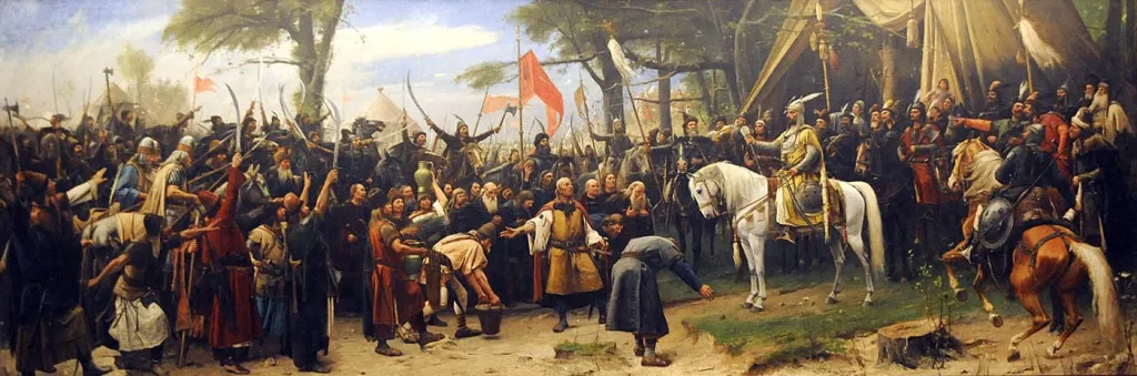 "Conquest (Settlement of the Magyars in Hungary) (Honfoglalás) painted by renowned Hungarian artist Mihály Munkácsy in 1893"