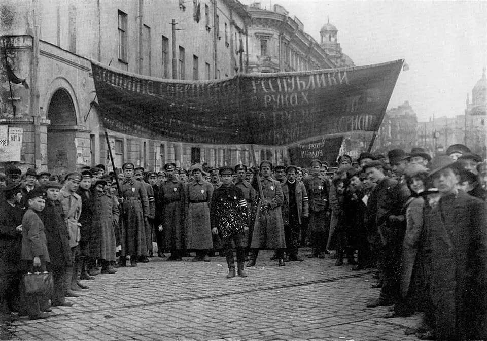 "Red Army troops in Moscow in 1918, during the Russian Civil War"