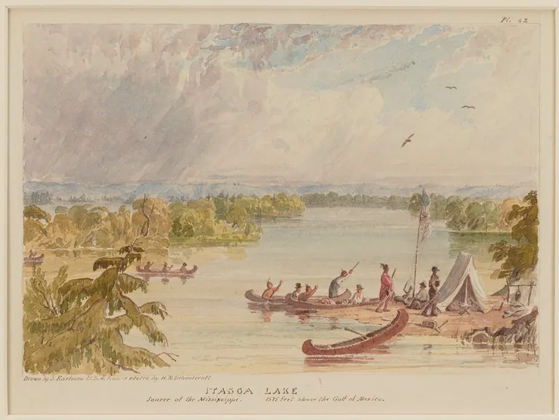 "Itasca Lake, Source of the Mississippi, 1575 Feet above the Gulf of Mexico, 1849–55 - Seth Eastman, Designer: after Henry Rowe Schoolcraft"