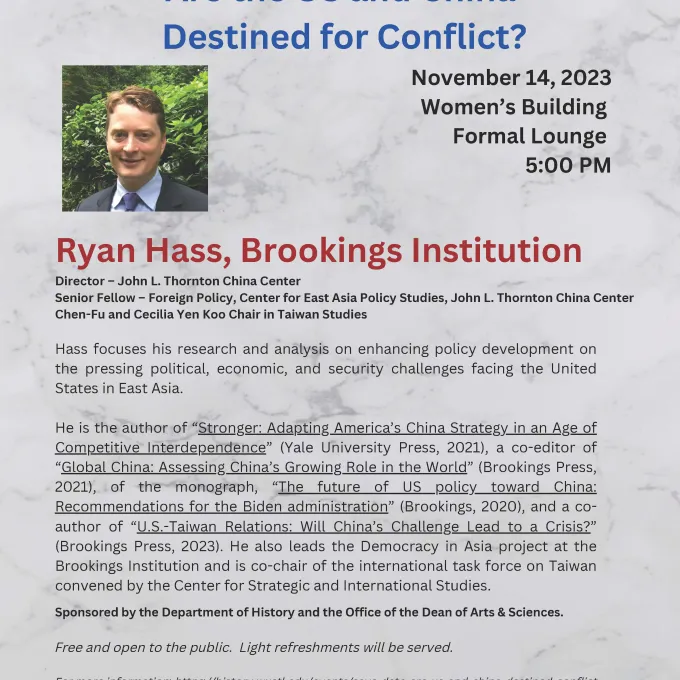 "CCHP Series: Ryan Hass, Brookings Institution, Fall 2023"