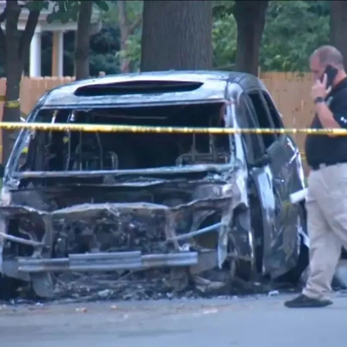 "Antisemitic act in Clayton- Image of car damaged by fire"