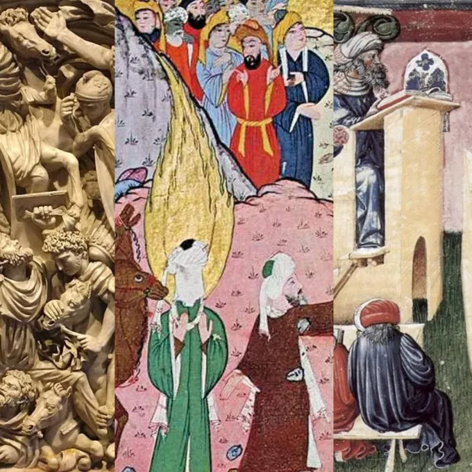 "Stone carving, Islam after the death of the prophet Muhammed, Monastic painting from medieval period"