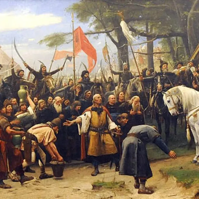 "Conquest (Settlement of the Magyars in Hungary) (Honfoglalás) painted by renowned Hungarian artist Mihály Munkácsy in 1893"