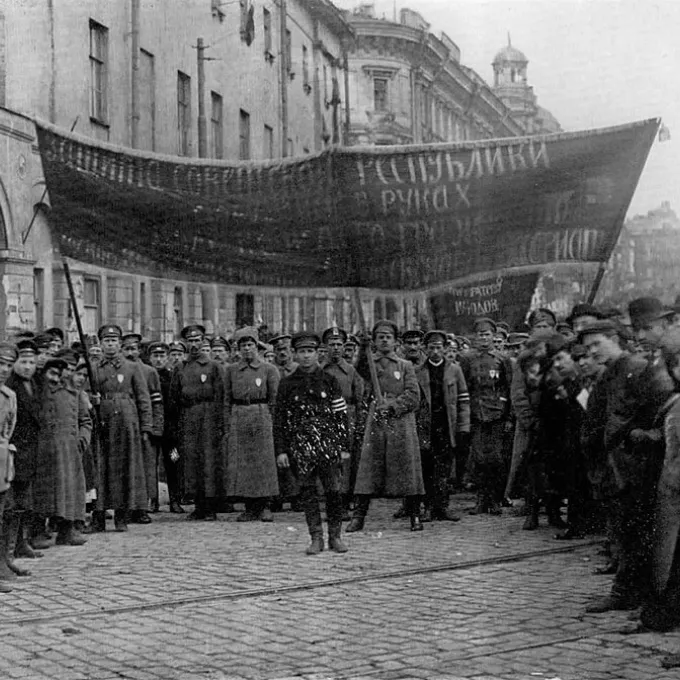 "Red Army troops in Moscow in 1918, during the Russian Civil War"