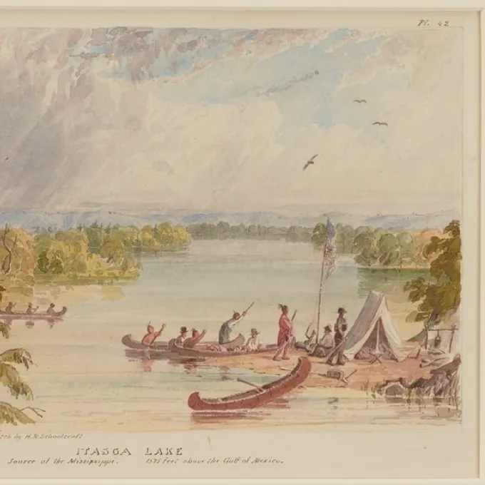 "Itasca Lake, Source of the Mississippi, 1575 Feet above the Gulf of Mexico, 1849–55 - Seth Eastman, Designer: after Henry Rowe Schoolcraft"